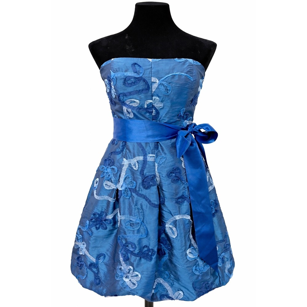 Cache Womens Strapless Cocktail Party Dress Size 8 Blue Ribbon Taffeta